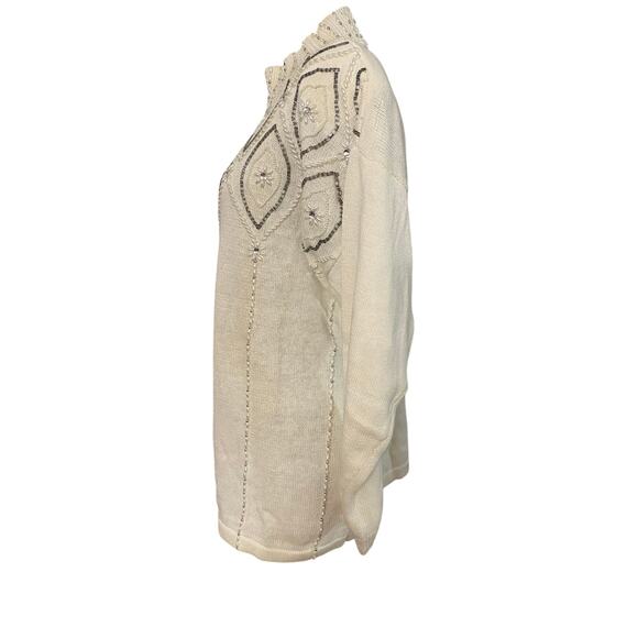 Victoria Jones Cream Beaded Sweater Women’s Small Vintage 80s Holiday Party Glam - Picture 3 of 9